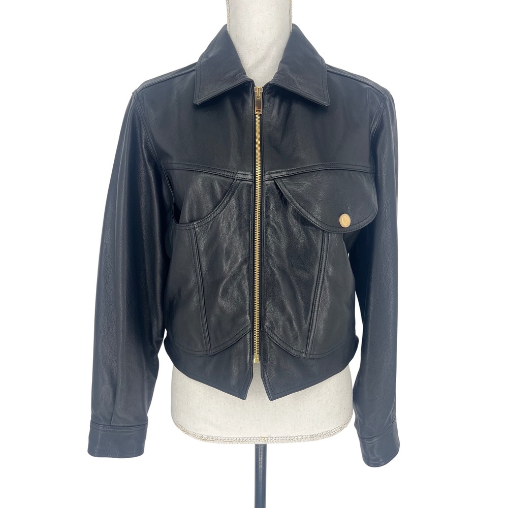 FRAME Leather Heart Jacket Black Cropped Zip Front Leather Jacket XS - Picture 6 of 14